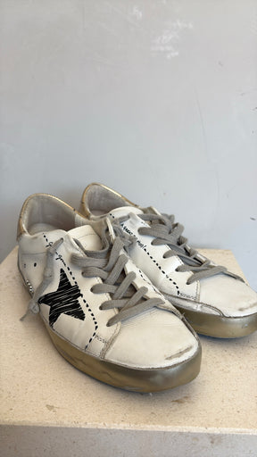Golden Goose White and Gold Leather Superstar Sneaker, 38