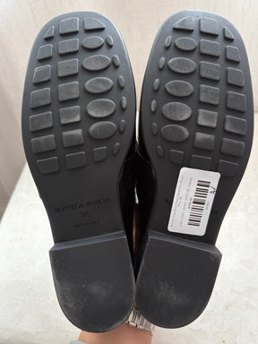 Bottega Veneta Black Patent Leather Gold Buckle Mule, 38