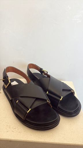 Marni Black Leather Fussbets, 39.5