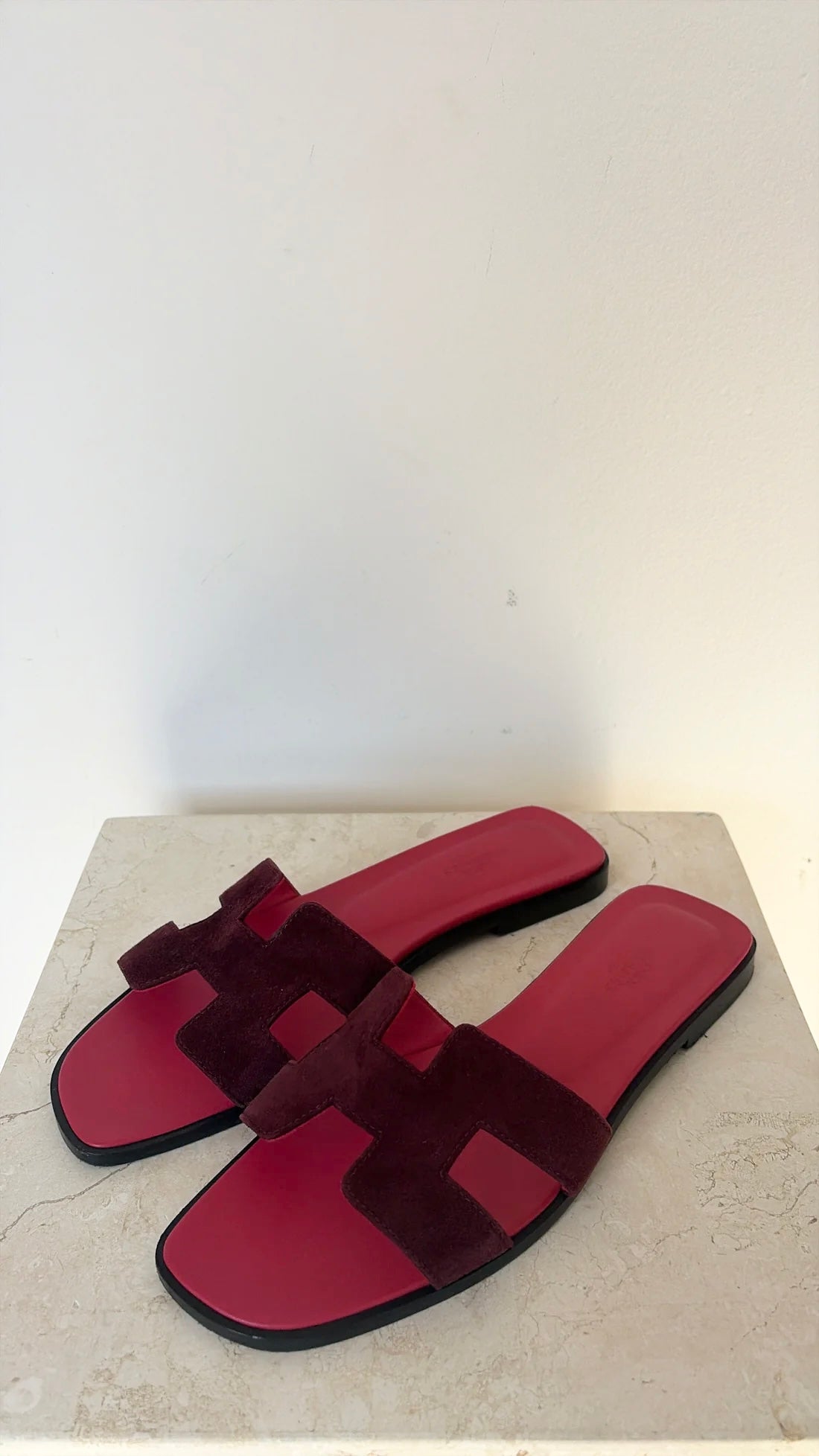 Hermès Burgundy Suede Oran Sandals, 39.5