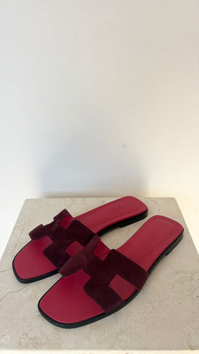 Hermès Burgundy Suede Oran Sandals, 39.5