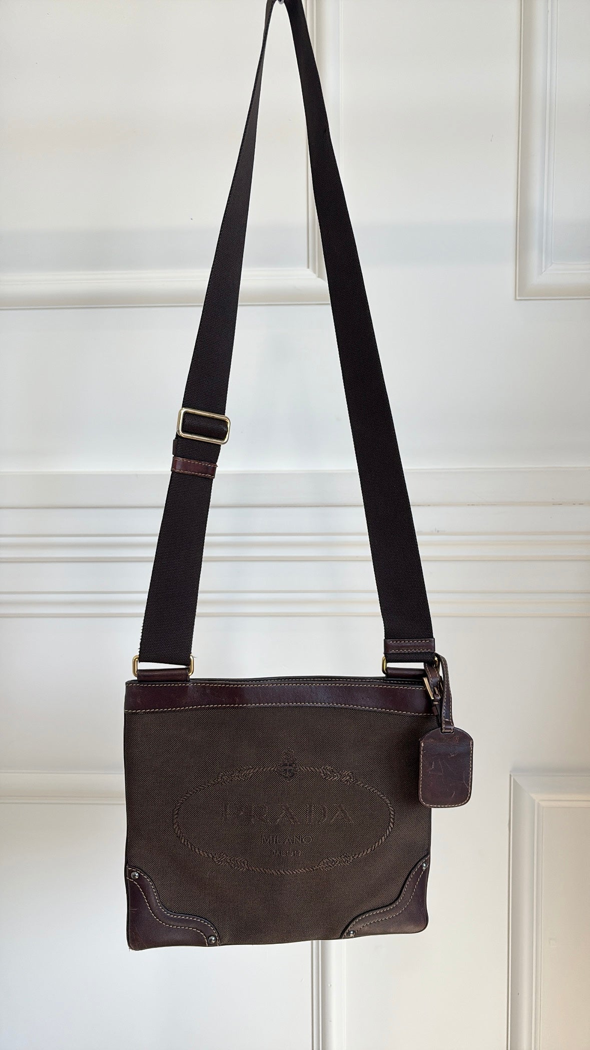 Prada Leather and Canvas Logo Pouch Bag