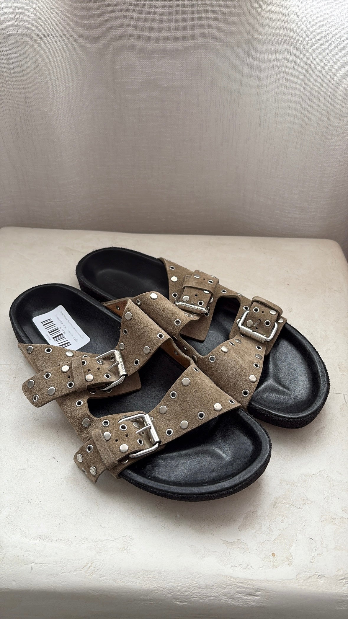 Isabel Marant Taupe Suede Studded Slides, 40