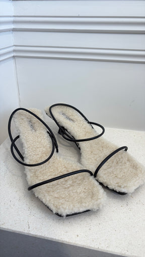 St. Agni Black Leather and Shearling Kitten Heels, 40