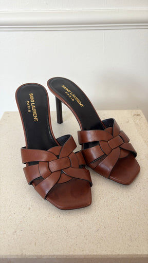 Saint Laurent Tribute Mules Smooth Leather In Toffee, 36.5