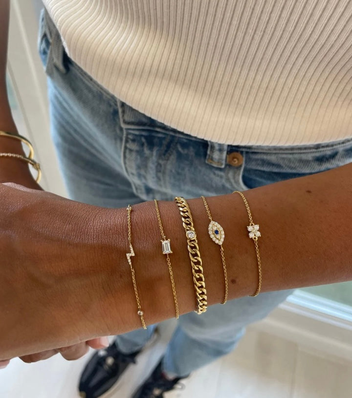 Goldie Paris Yellow Curb Chain with Single Diamond Bracelet