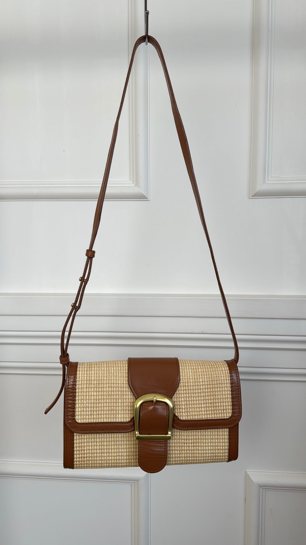 Rylan Raffia and Tan Leather Satchel Bag