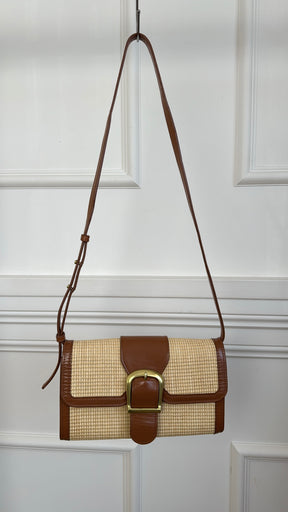 Rylan Raffia and Tan Leather Satchel Bag
