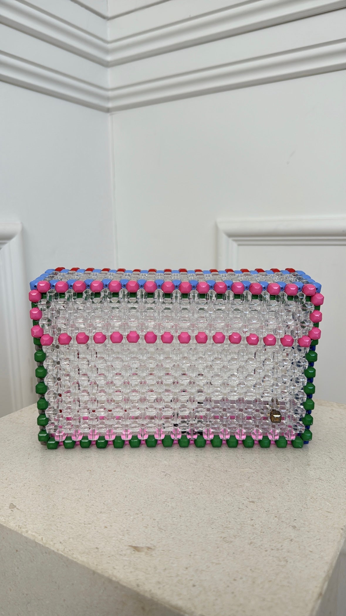 Lucy Folk Clear Multi Coloured Trim Beaded Clutch