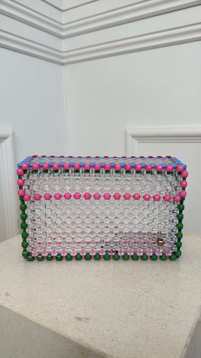 Lucy Folk Clear Multi Coloured Trim Beaded Clutch