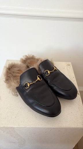 Gucci Princetown Mules With Fur Black, 37