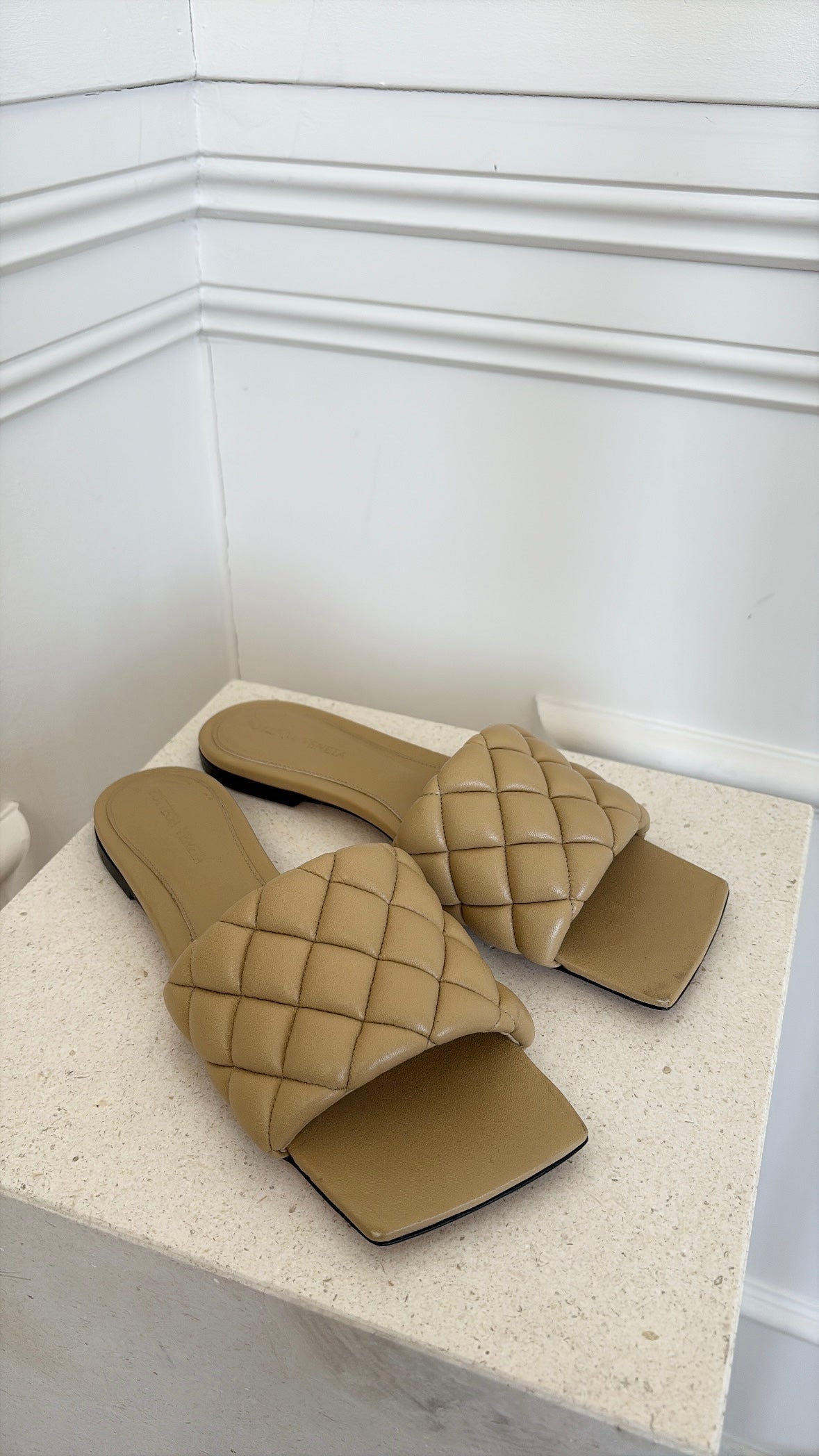 Bottega Veneta Beige Quilted Leather Lido Slides, 38.5