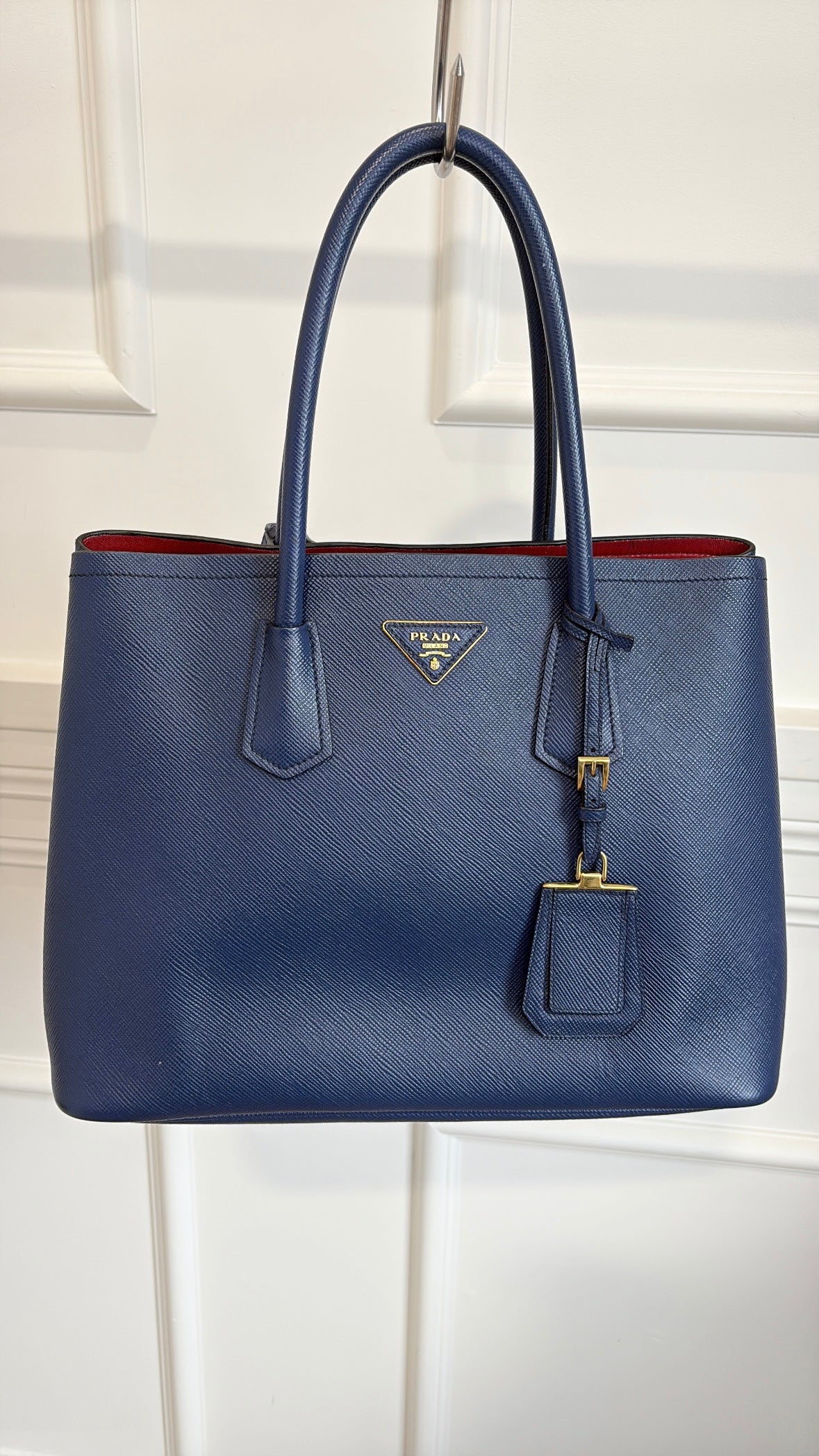 Prada Blue Saffiano Leather Double Bag