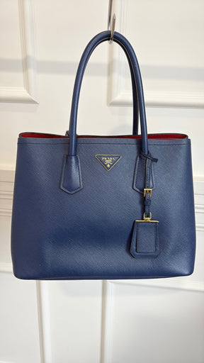 Prada Blue Saffiano Leather Double Bag