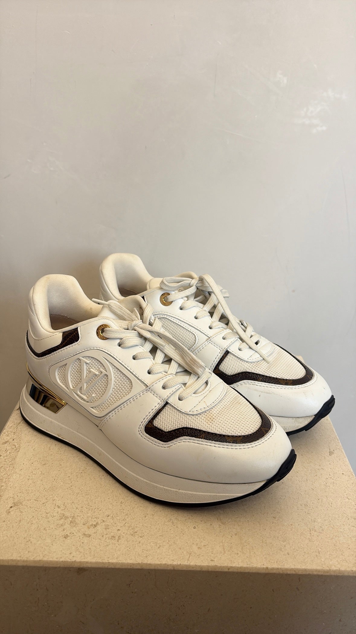 Louis Vuitton White Leather 'Run Away' Sneakers, 37
