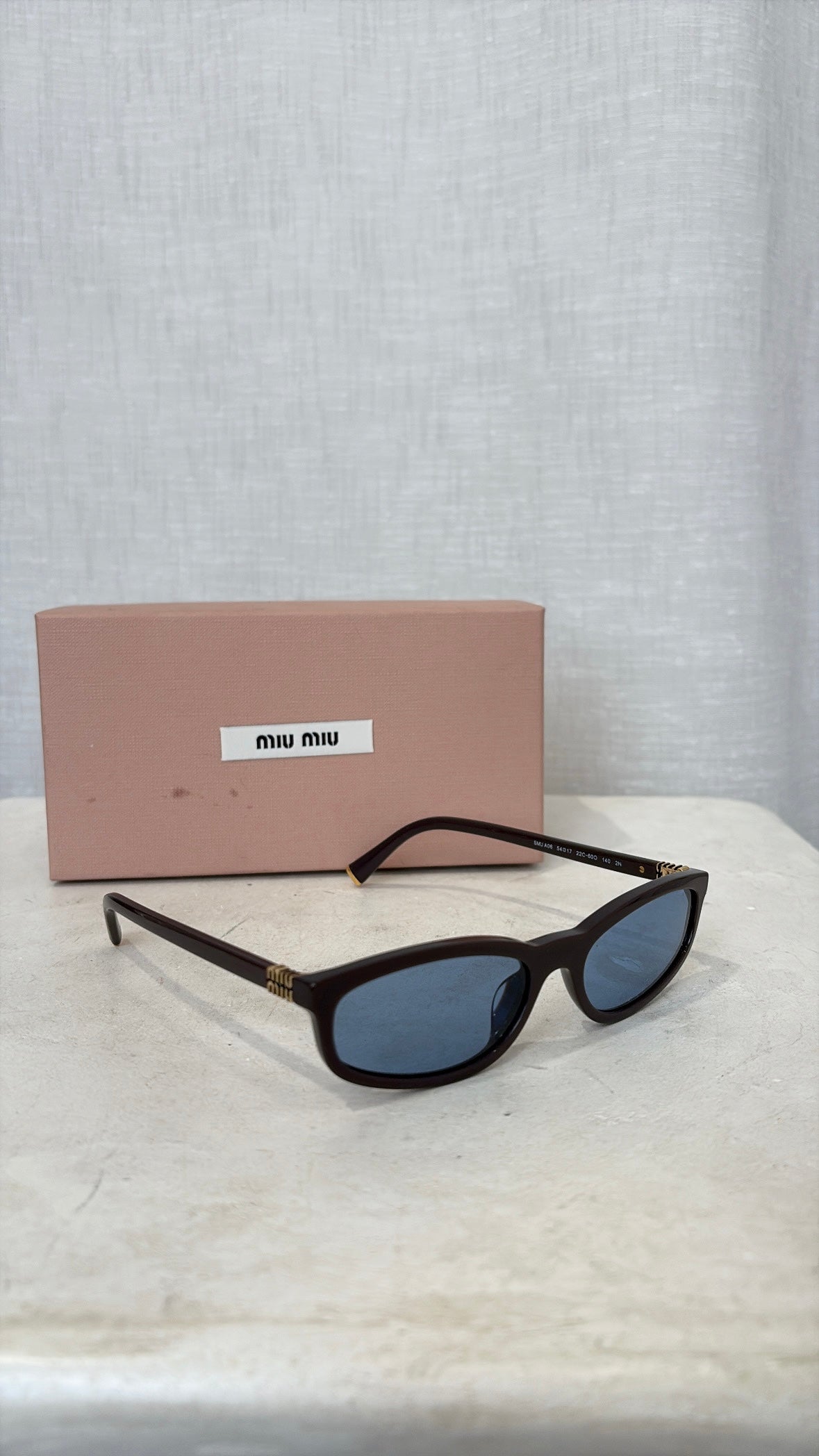 Miu Miu Dark Taupe Rectangular Logo Sunglasses