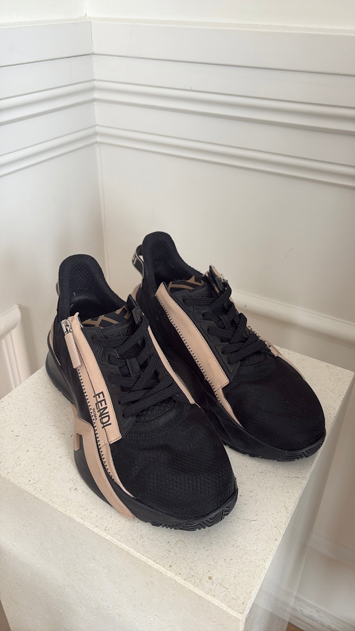 Fendi Black and Beige Sneakers, 39