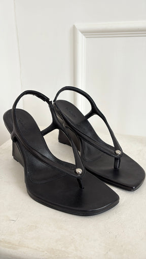 Paris Georgia Black Leather Thong Wedge, 42