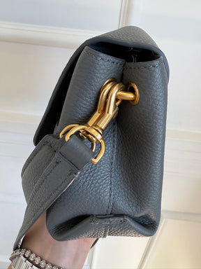 Oroton Grey Leather Shoulder Flap Bag