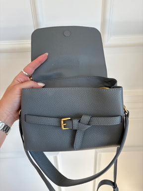 Oroton Grey Leather Shoulder Flap Bag