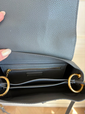 Oroton Grey Leather Shoulder Flap Bag