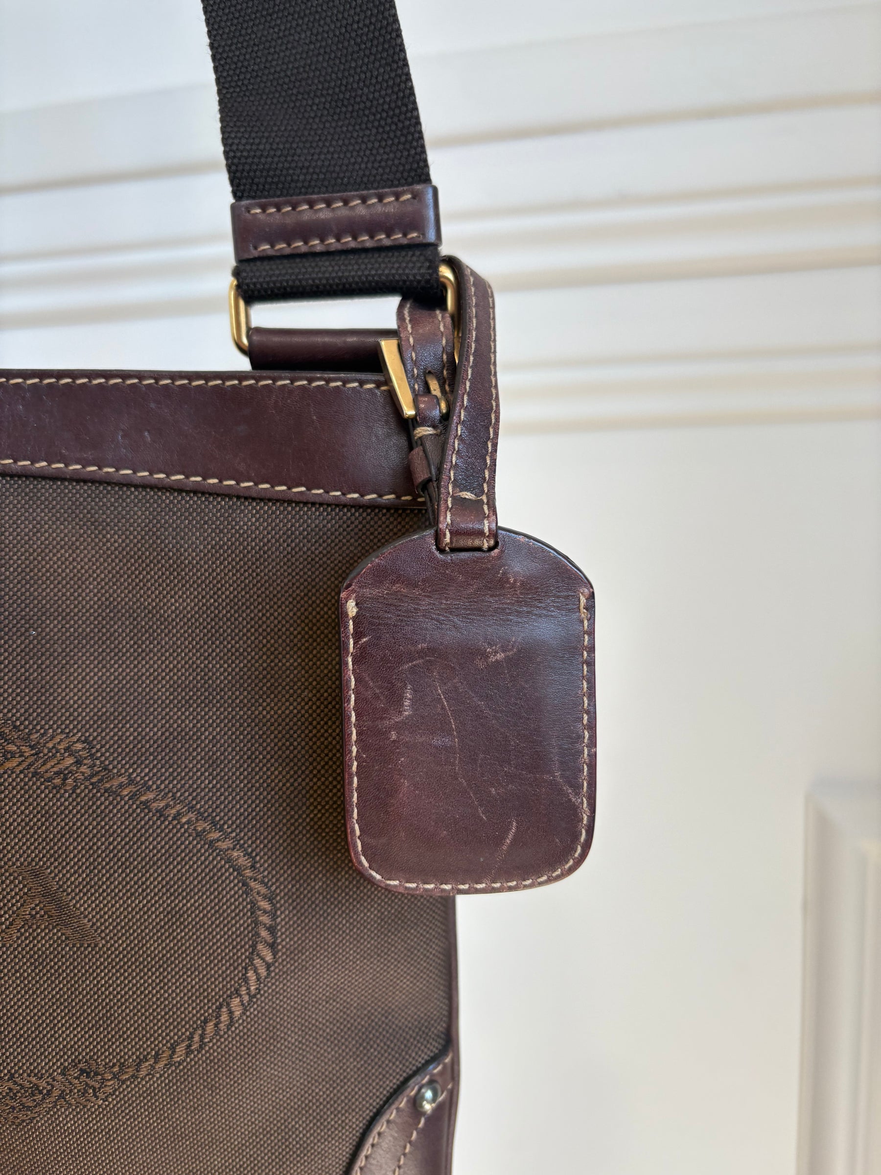 Prada Leather and Canvas Logo Pouch Bag