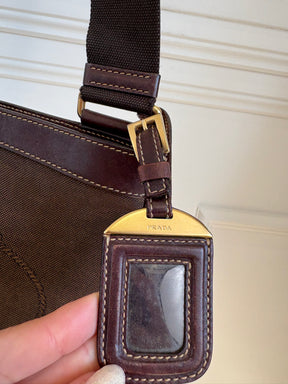Prada Leather and Canvas Logo Pouch Bag