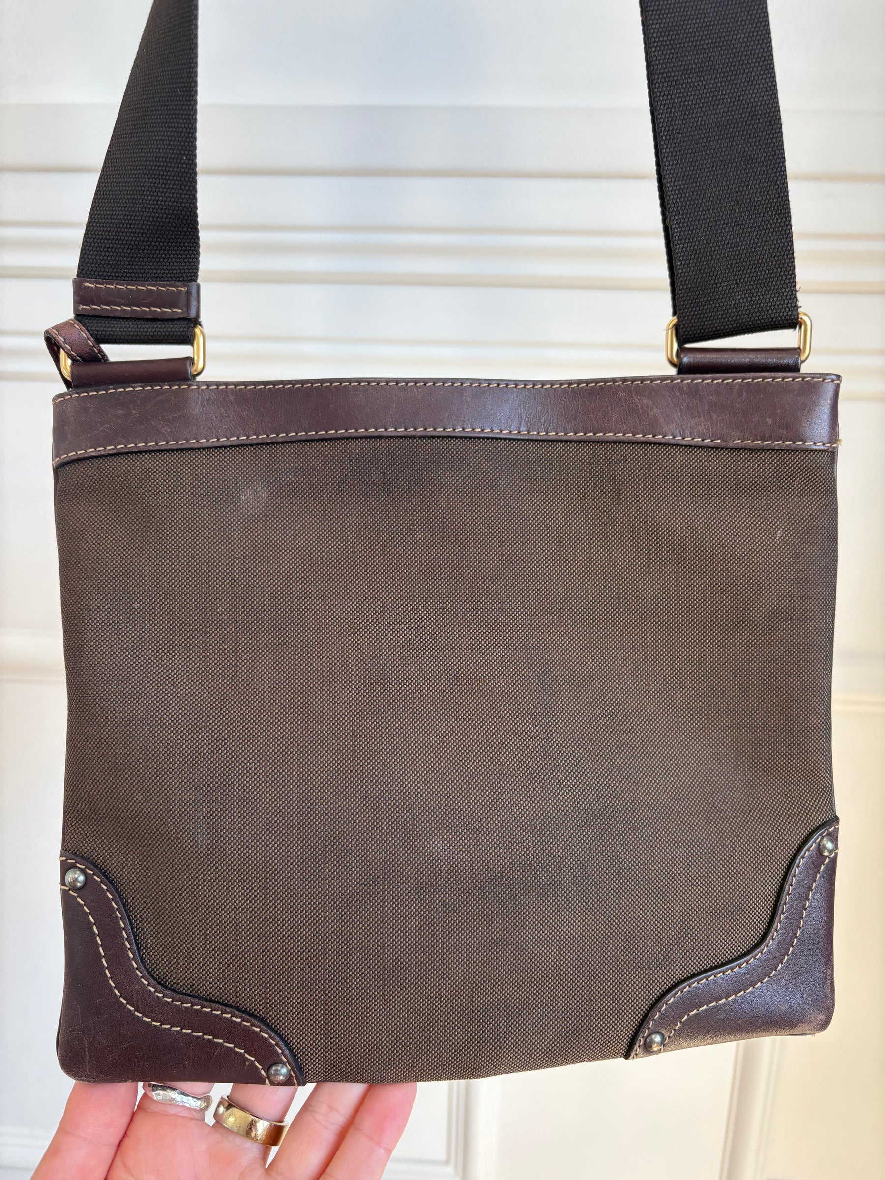 Prada Leather and Canvas Logo Pouch Bag