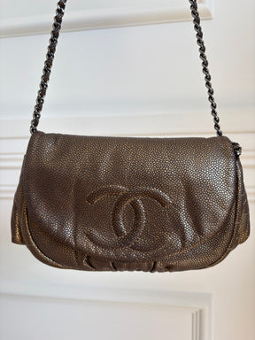 Chanel Bronze Caviar Leather Crescent Shoulder Bag