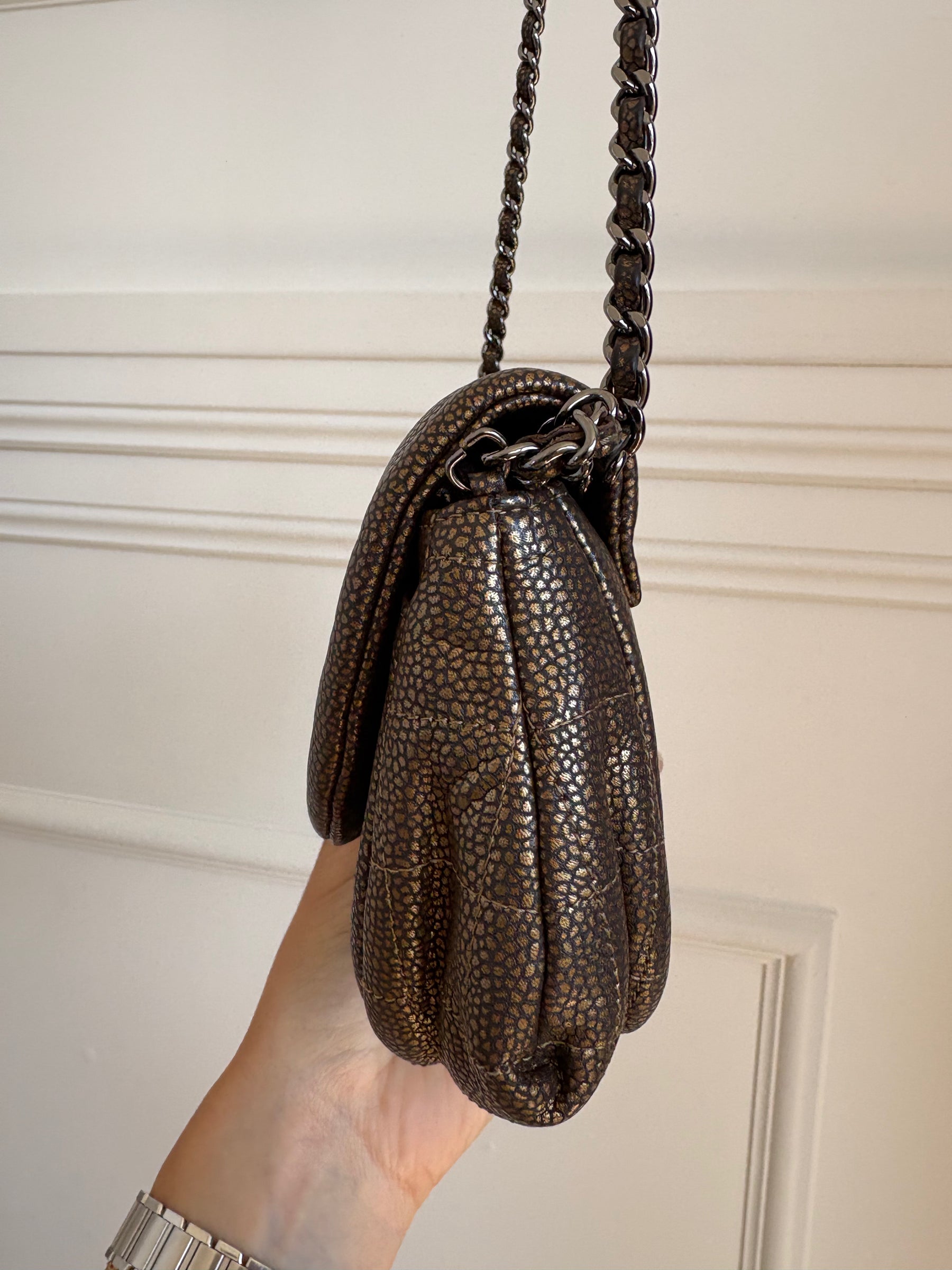 Chanel Bronze Caviar Leather Crescent Shoulder Bag