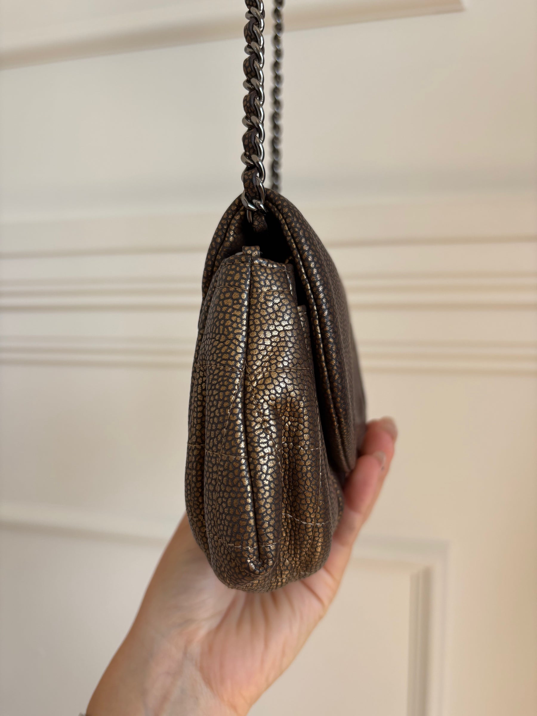 Chanel Bronze Caviar Leather Crescent Shoulder Bag