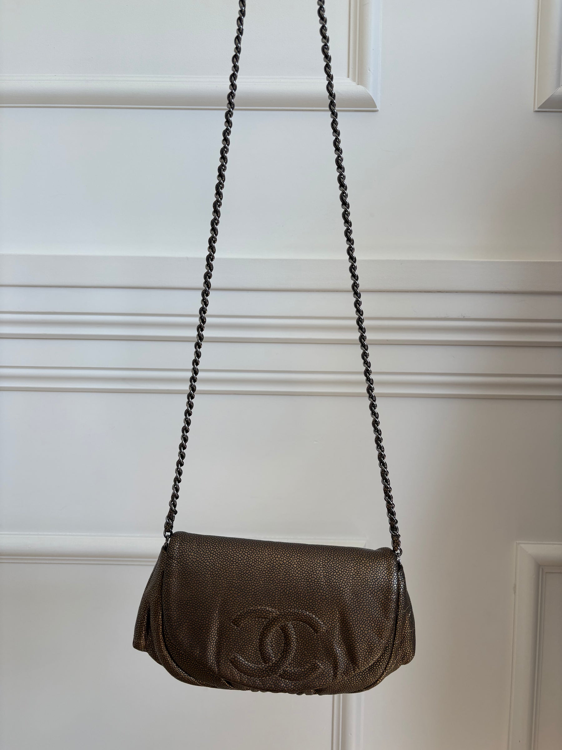 Chanel Bronze Caviar Leather Crescent Shoulder Bag