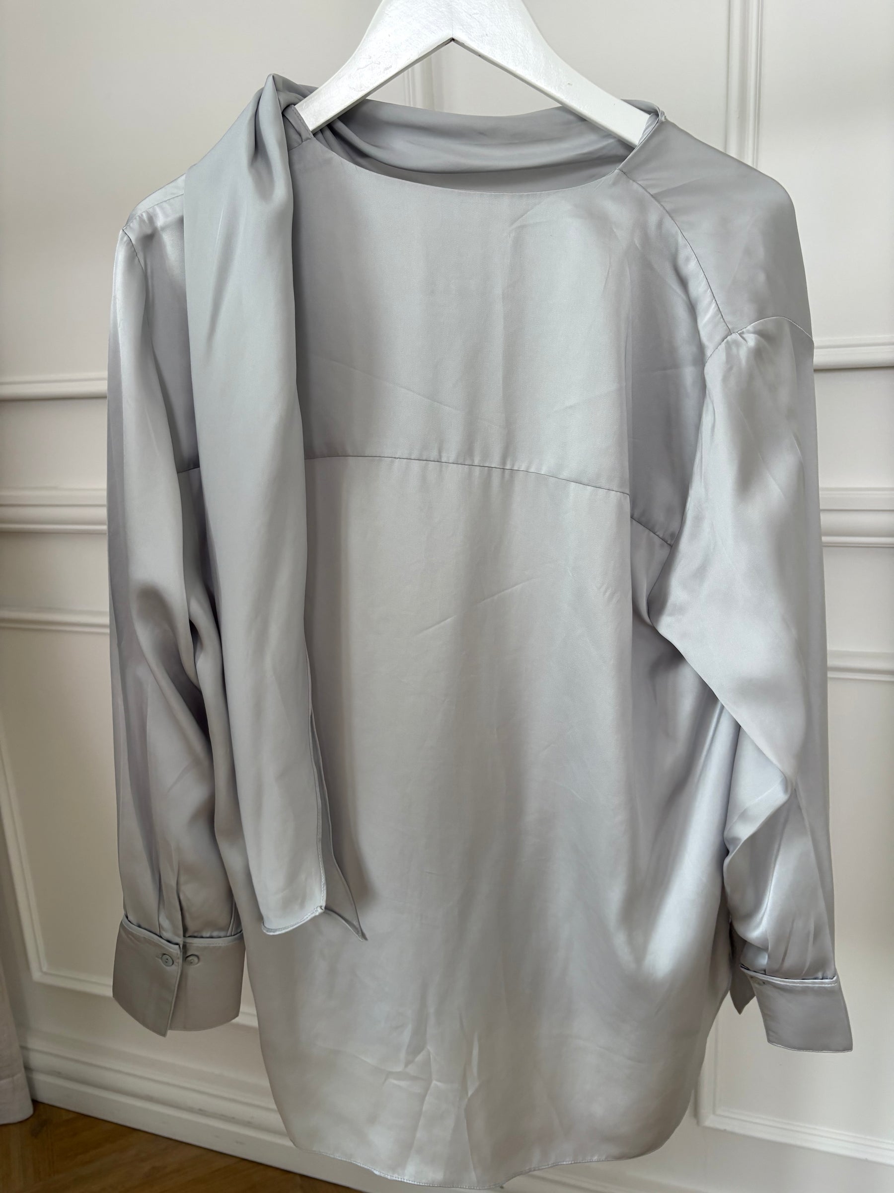 Viktoria & Woods Silver Satin Scarf Blouse (3) and Pant (4) Set