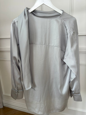 Viktoria & Woods Silver Satin Scarf Blouse (3) and Pant (4) Set