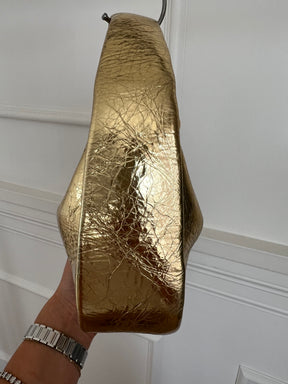 Oroton Gold Crinkled Leather Top Handle Bag
