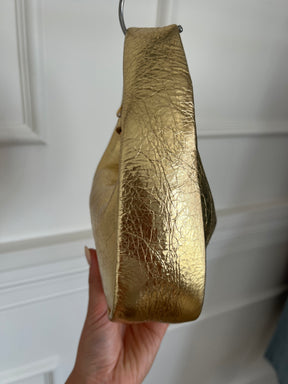 Oroton Gold Crinkled Leather Top Handle Bag