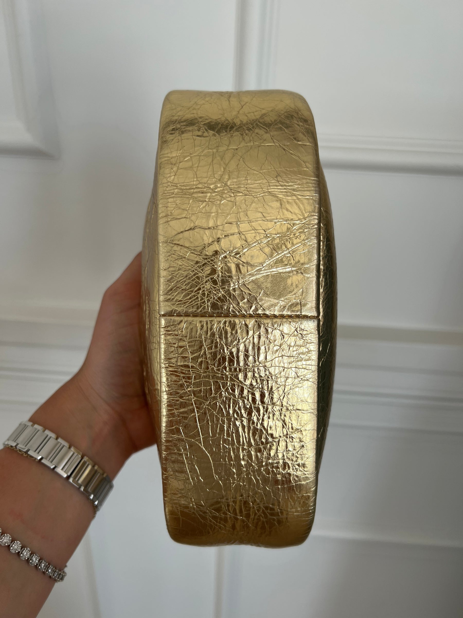 Oroton Gold Crinkled Leather Top Handle Bag