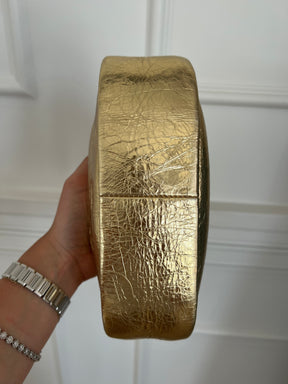 Oroton Gold Crinkled Leather Top Handle Bag