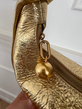 Oroton Gold Crinkled Leather Top Handle Bag