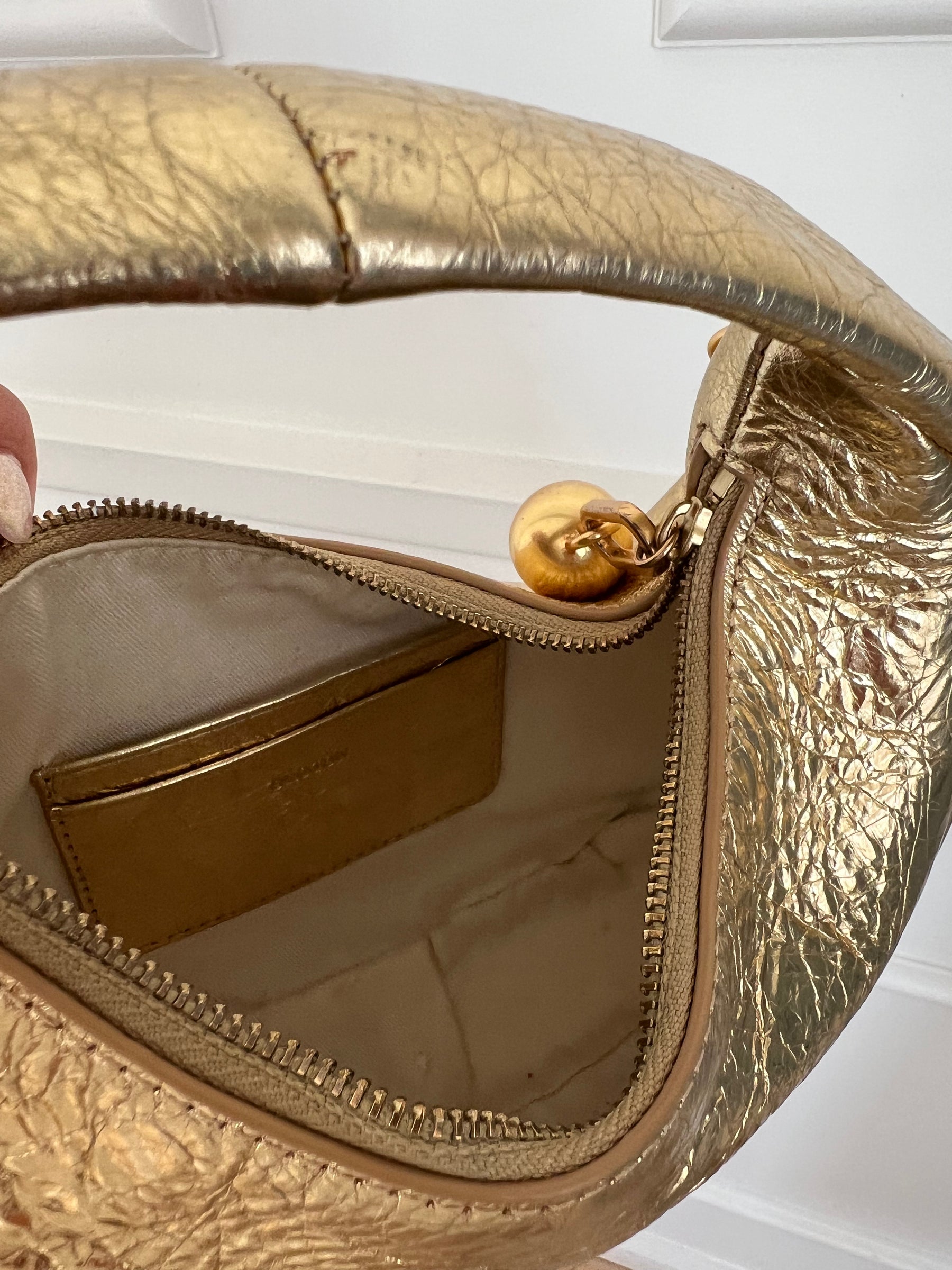 Oroton Gold Crinkled Leather Top Handle Bag