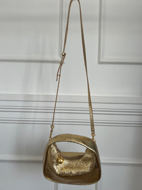 Oroton Gold Crinkled Leather Top Handle Bag