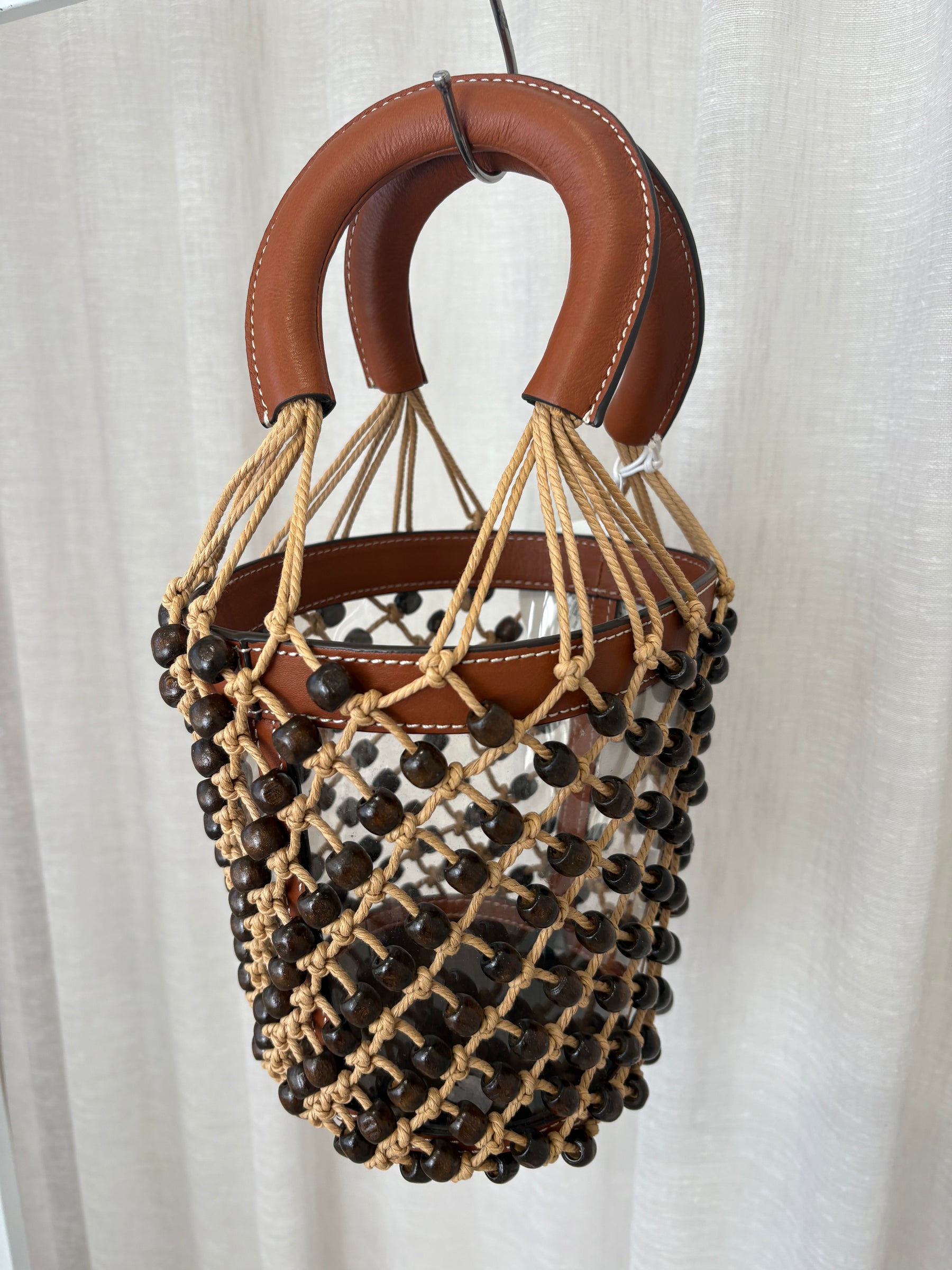 Staud Clear Beaded Moreau Bucket Bag Brown