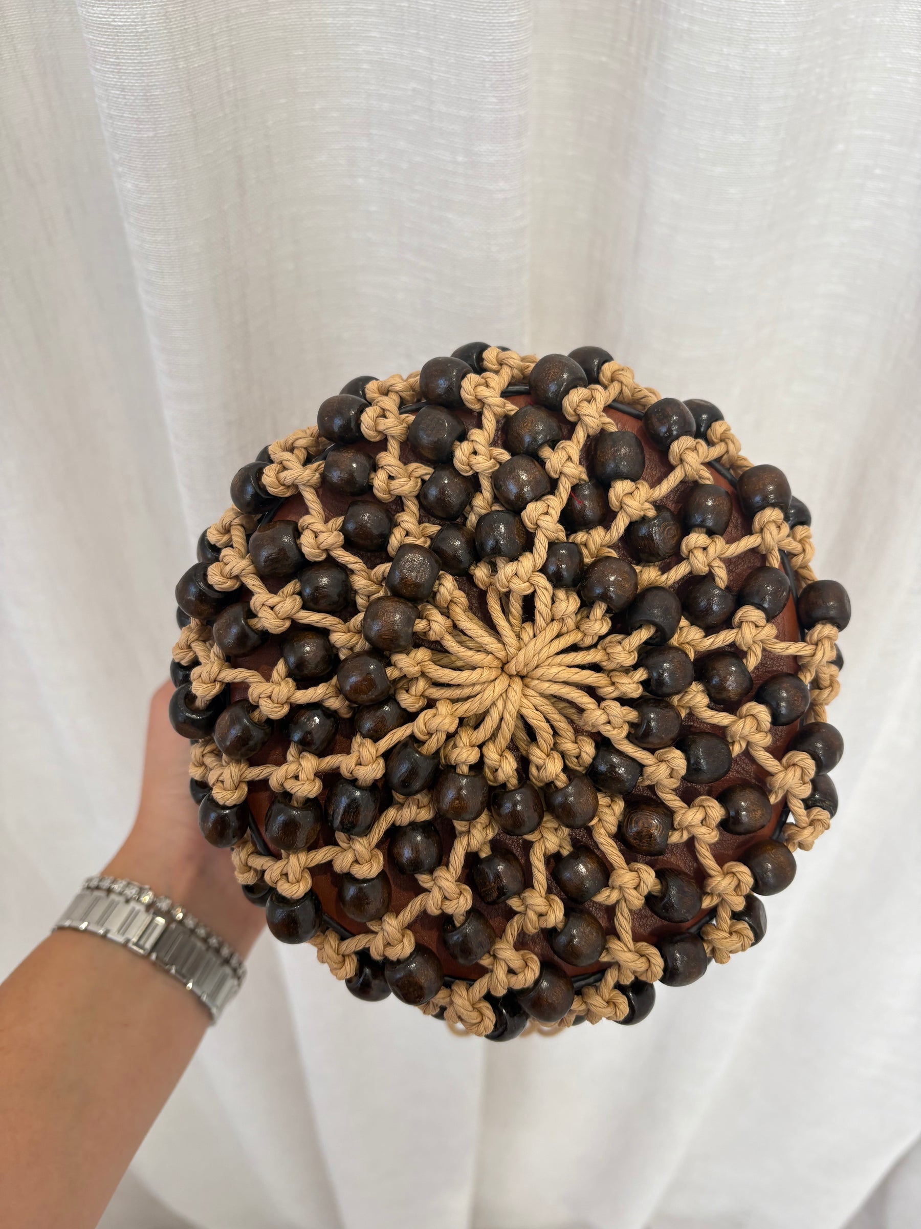 Staud Clear Beaded Moreau Bucket Bag Brown