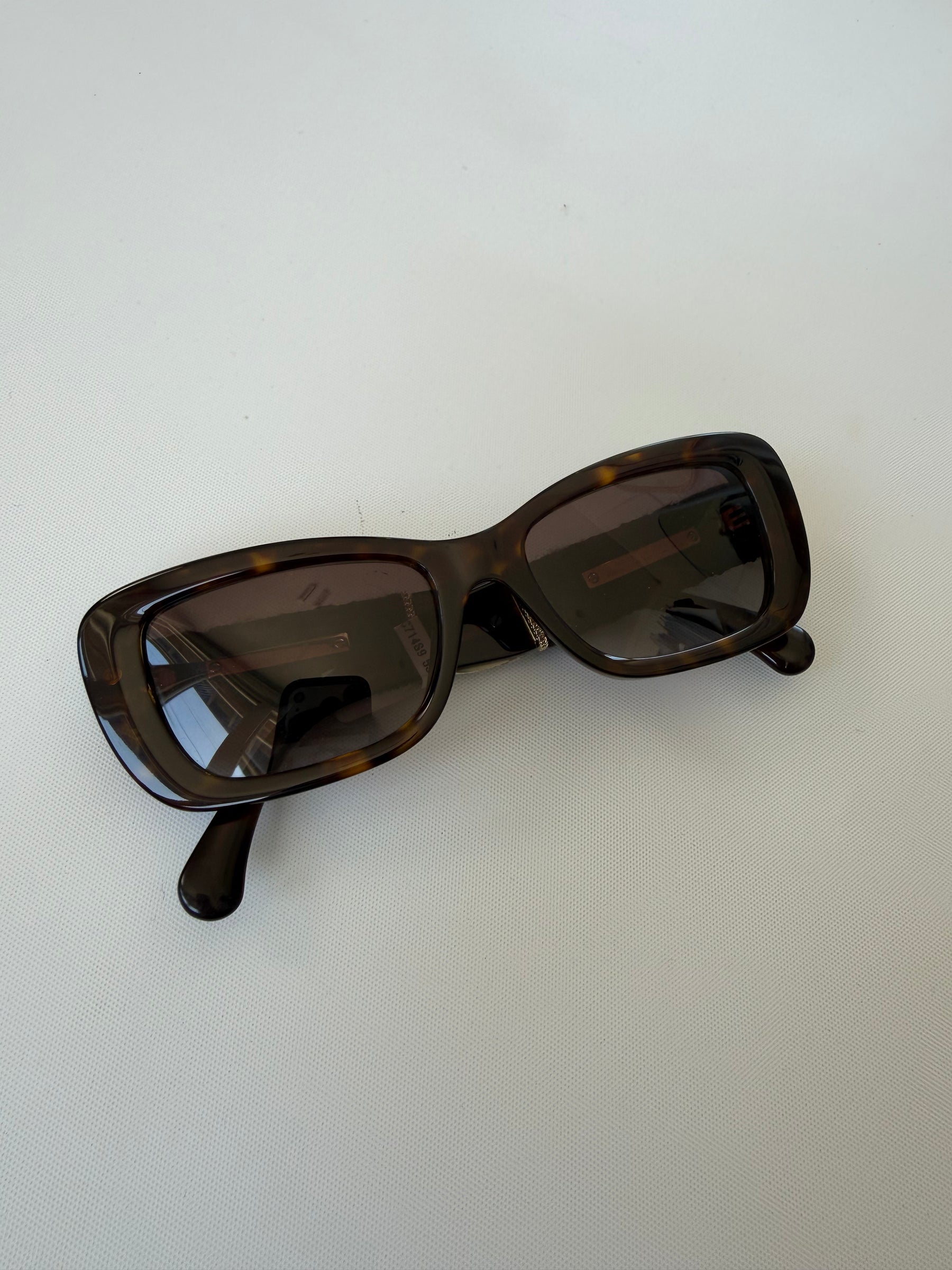Chanel Dark Tortoiseshell Tweed Arm Sunglasses