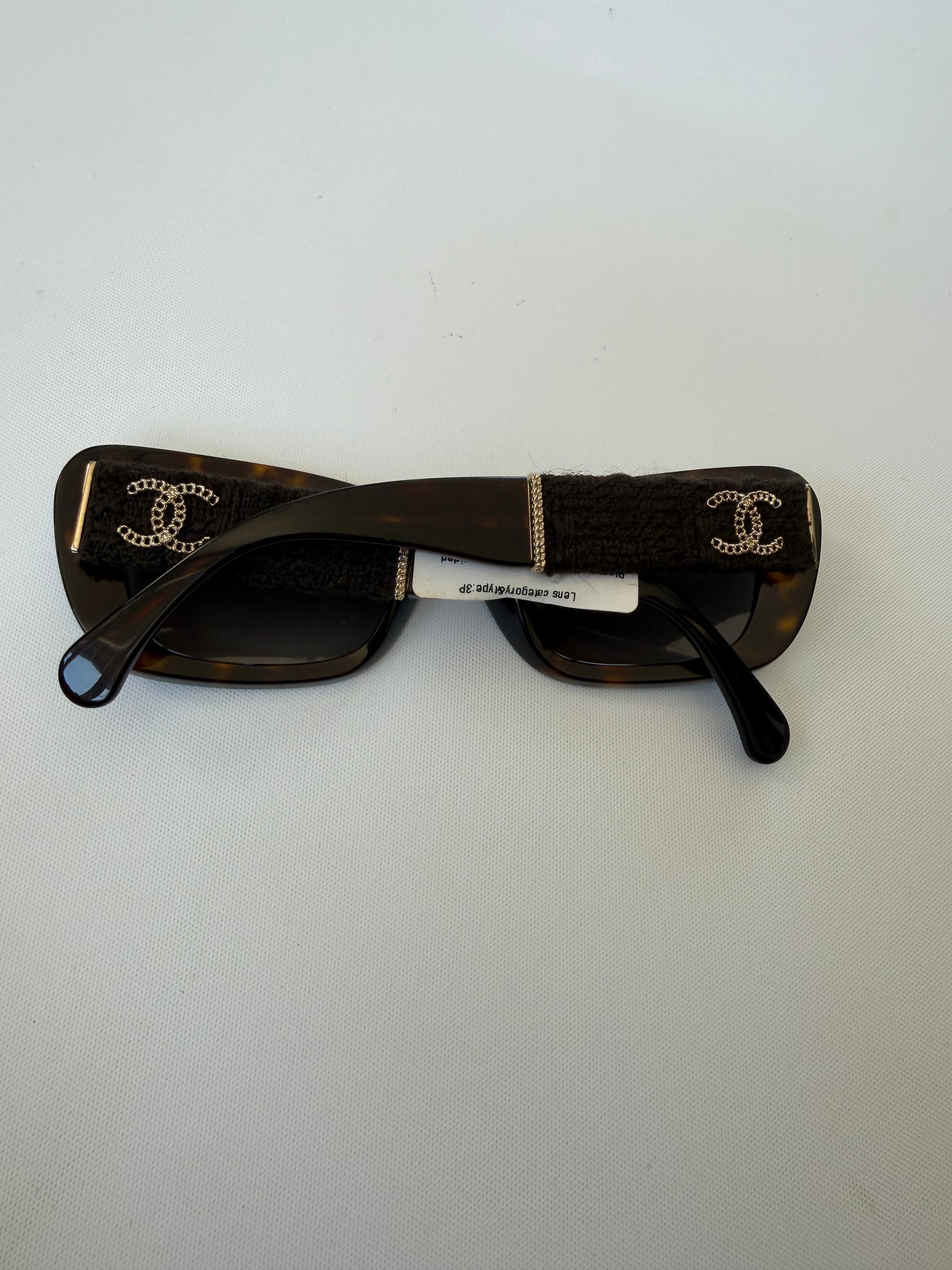 Chanel Dark Tortoiseshell Tweed Arm Sunglasses