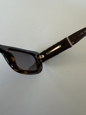 Chanel Dark Tortoiseshell Tweed Arm Sunglasses