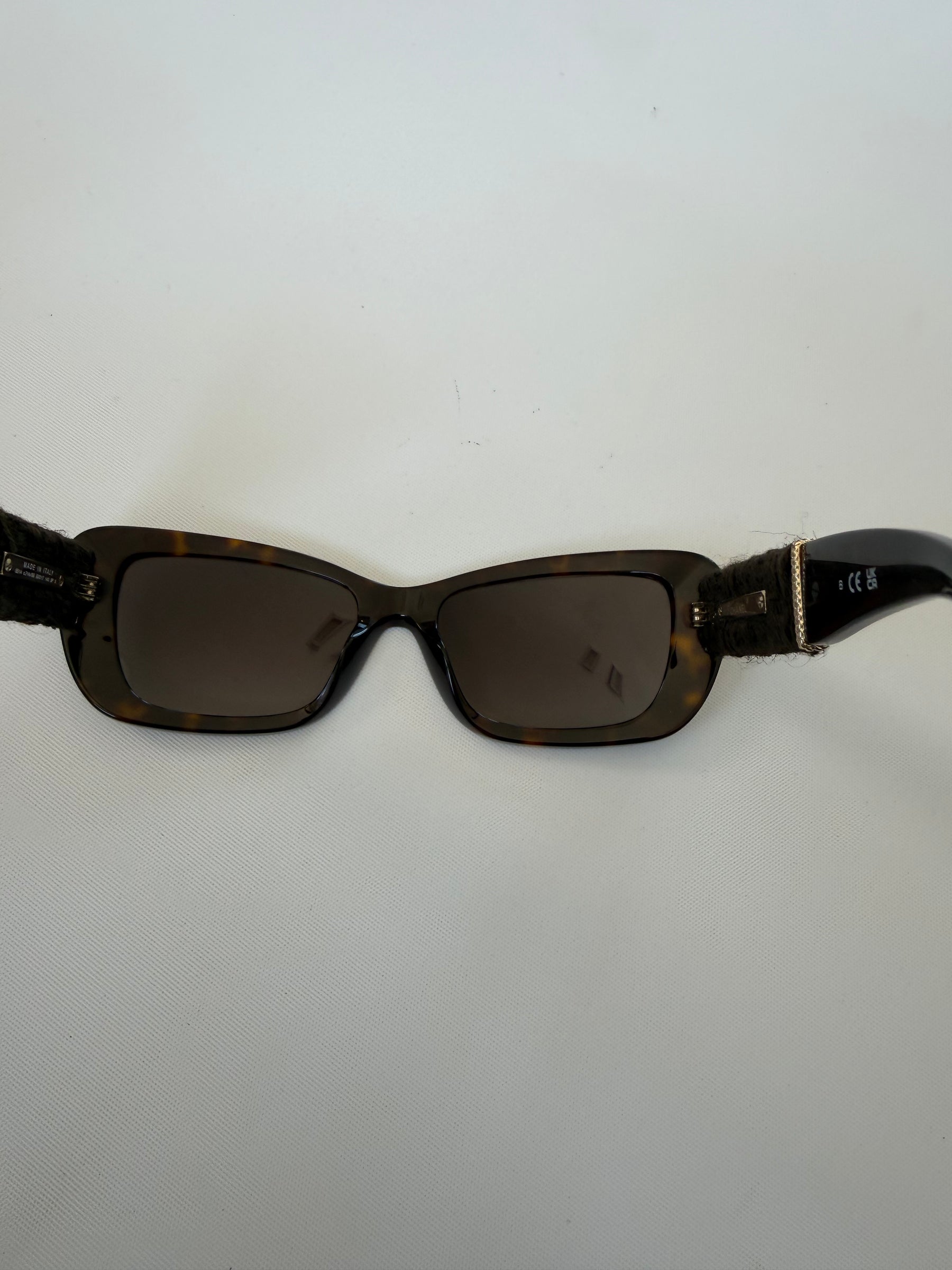 Chanel Dark Tortoiseshell Tweed Arm Sunglasses