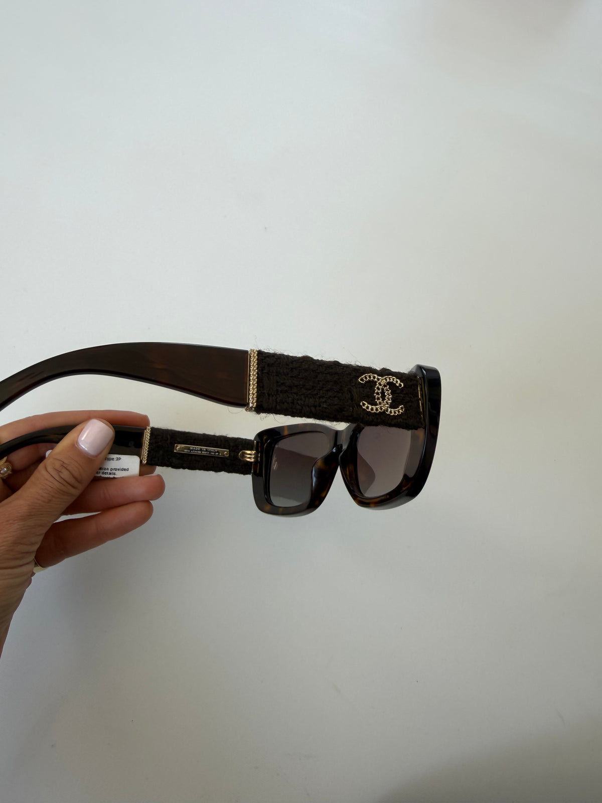 Chanel Dark Tortoiseshell Tweed Arm Sunglasses