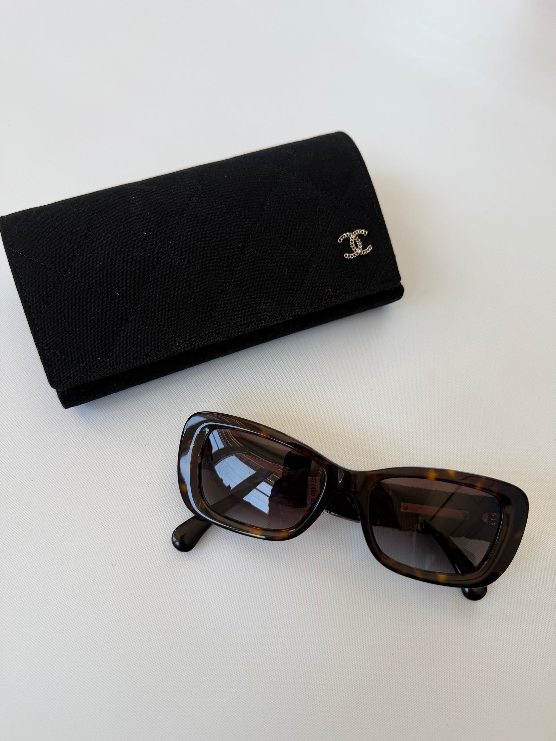 Chanel Dark Tortoiseshell Tweed Arm Sunglasses