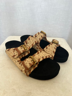 Isabel Marant Lennyo Leather Trimmed Woven Raffia Sandals, 40